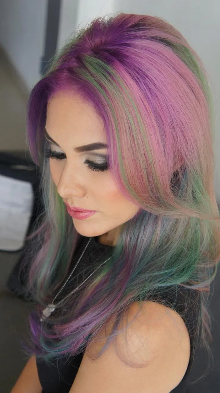 Color de fantasía multicolor con maquillaje realizado en K!S